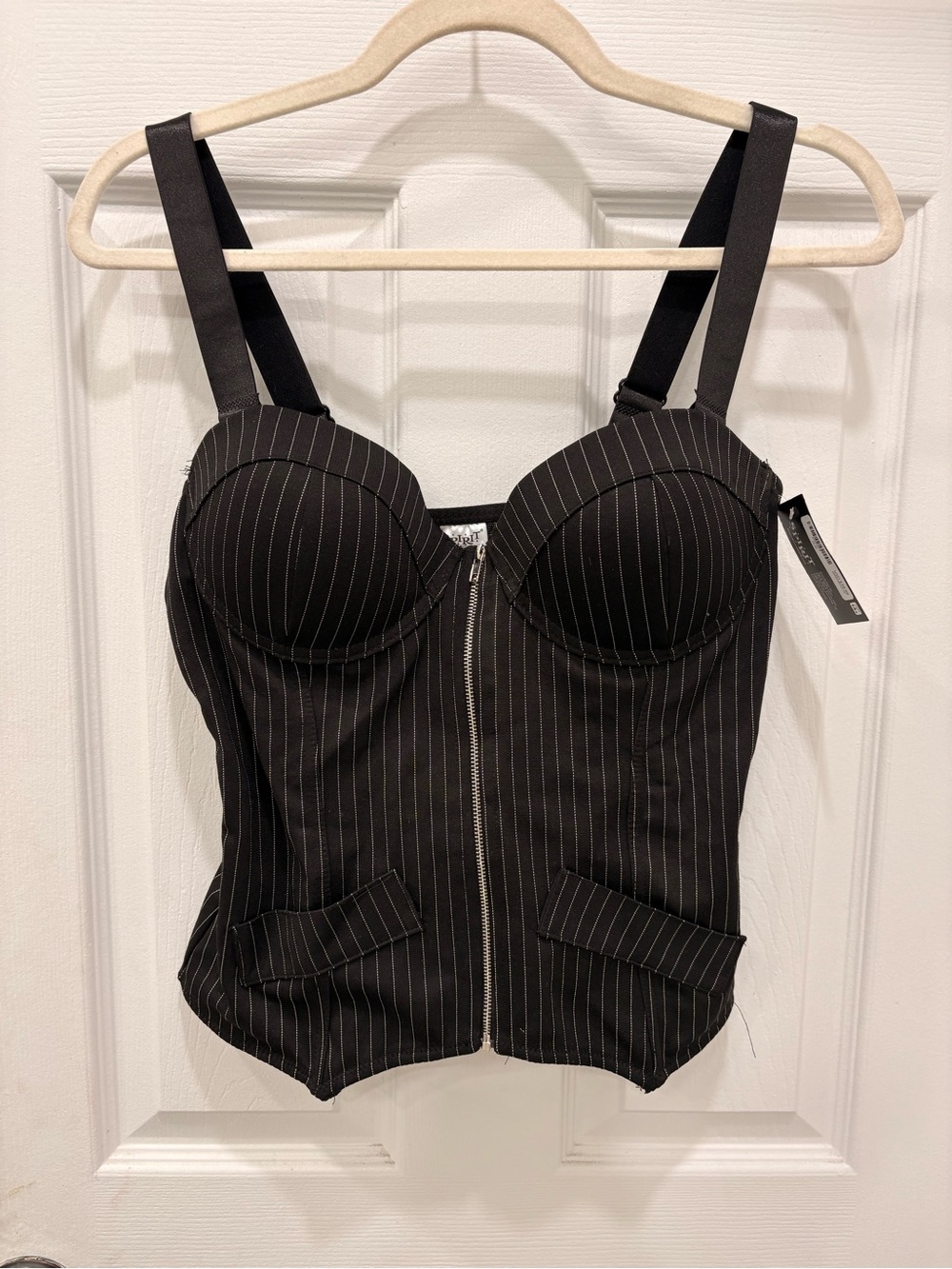 NWT Adult Spirit Halloween Black And White Pinstripe Corset Top Size L